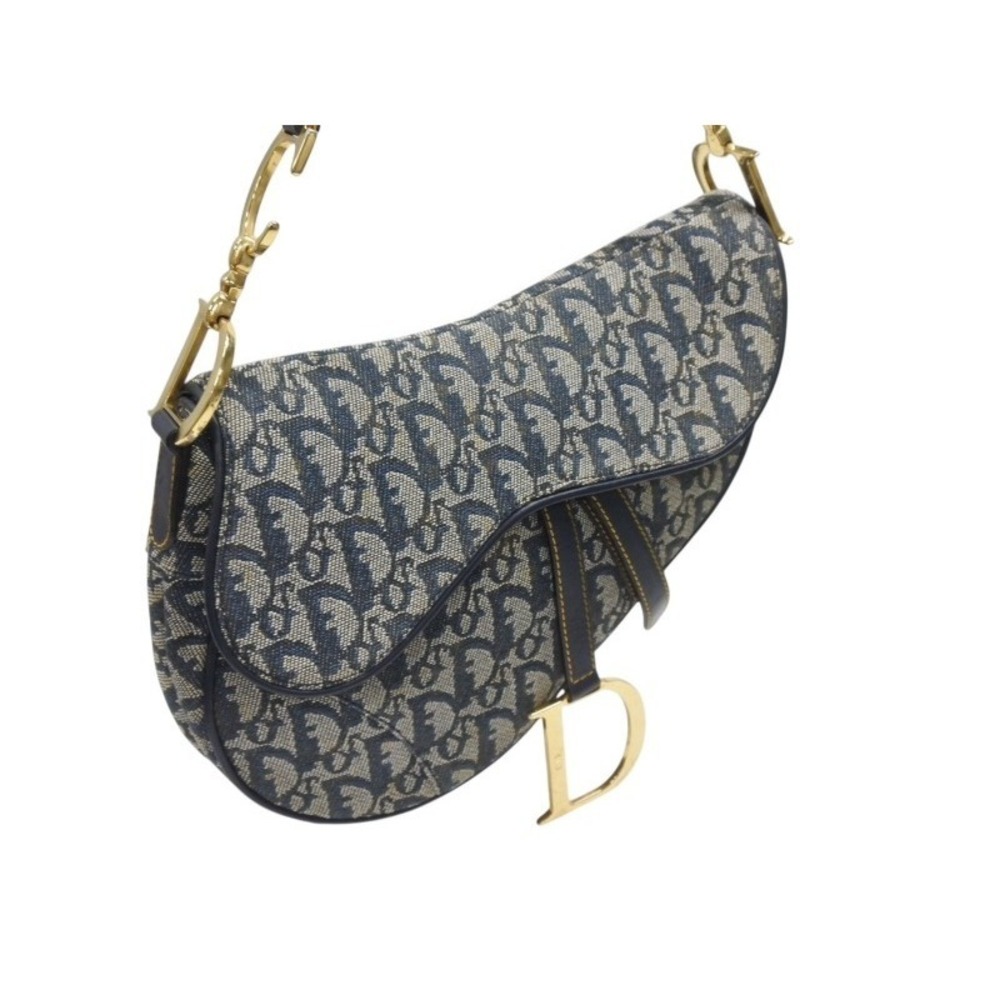 Dior Trotter Bag One Shoulder Saddle Hobo Christian Navy Galliano Blue - Picture 3 of 10